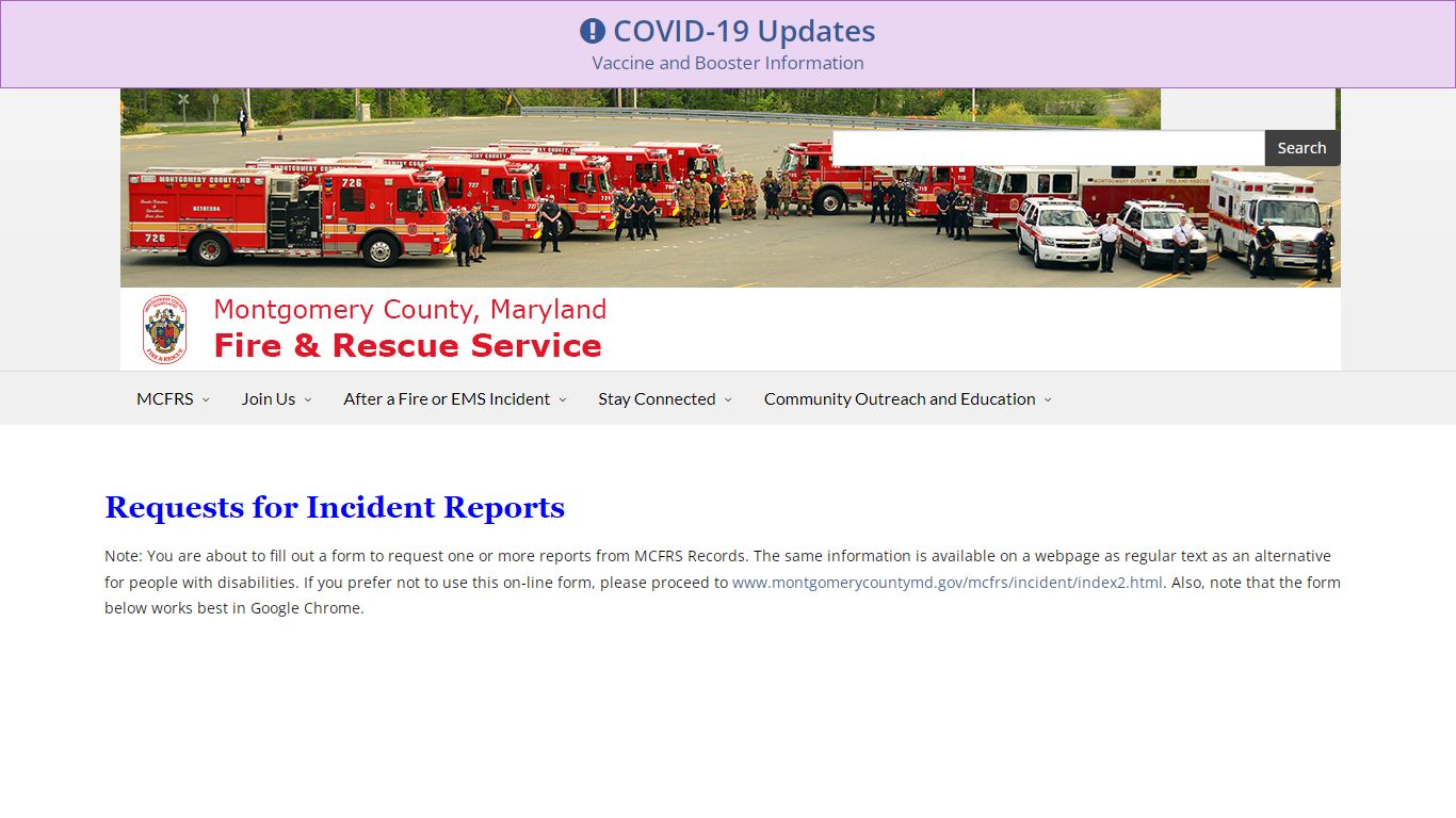 MCFRS - Request an Incident Report - Montgomery County, Maryland