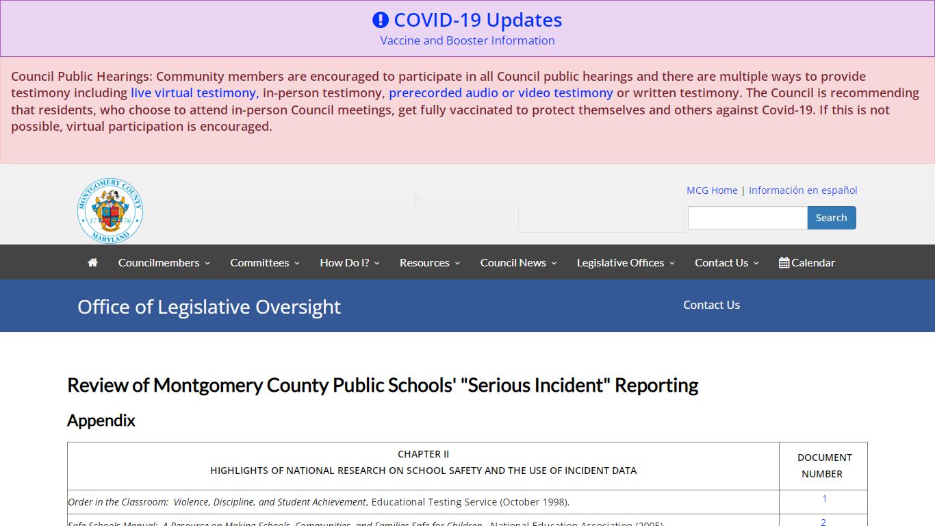 School Incident Report - Montgomery County, Maryland