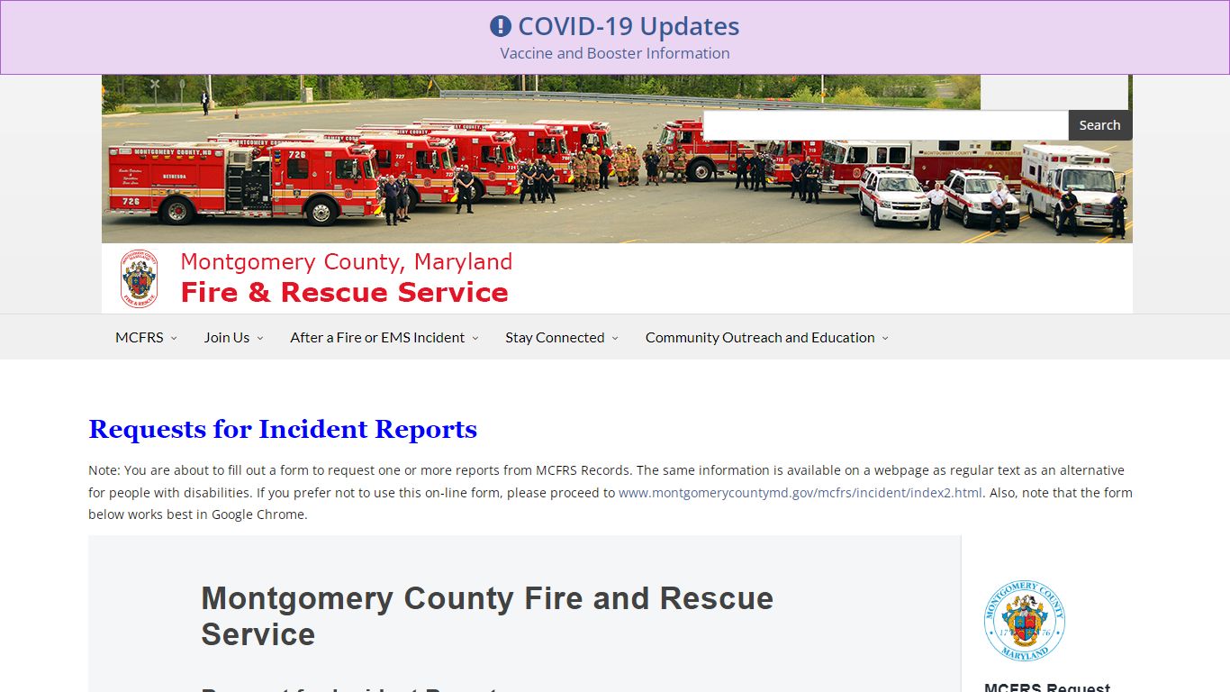 MCFRS - Request an Incident Report