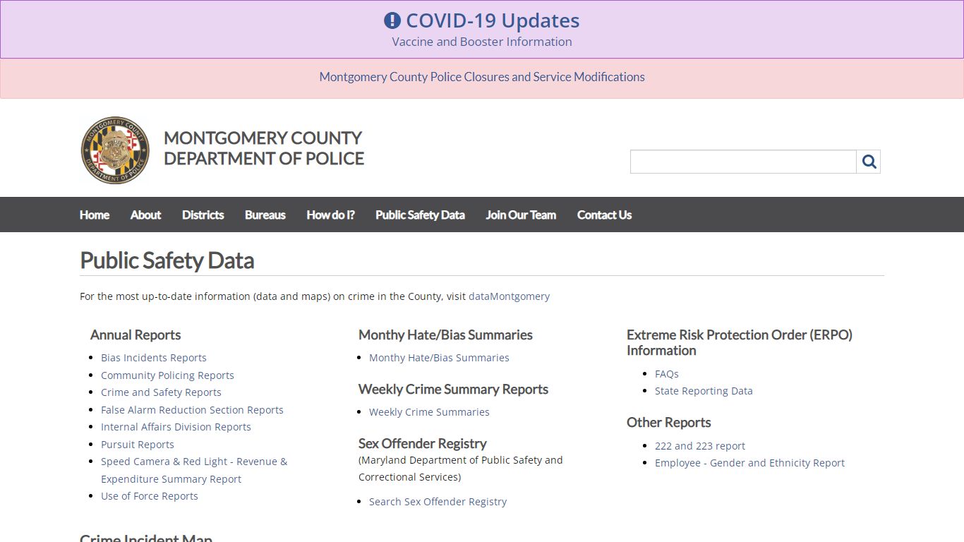 Public Safety Data Page, Montgomery County Police Department ...