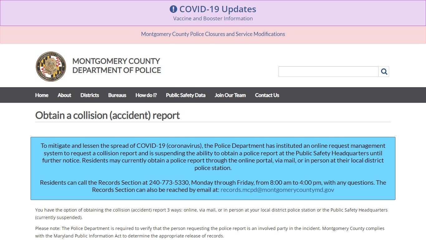 Collsion/Accident Report Page,Montgomery County Police Department ...